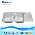 High grade double bowl drainboard 1160mm table sink for kitchen washing